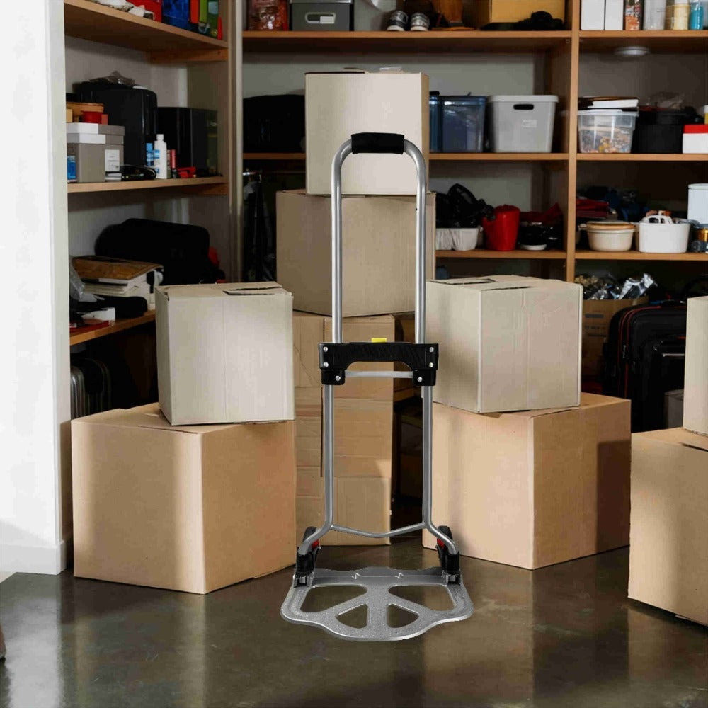 Carretilla de mano plegable, carrito de mudanzas, carretilla con área de carga antideslizante y altura de mango ajustable, carga máxima de 80 kg