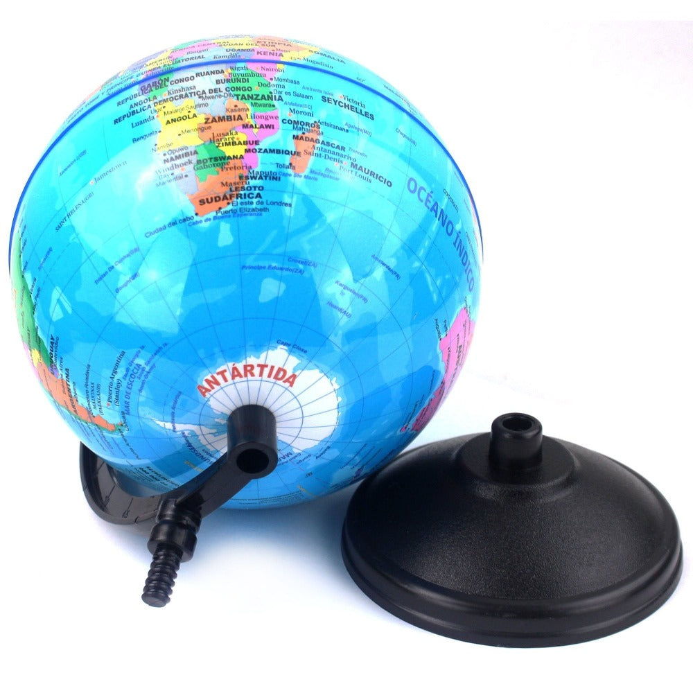 Globo Terráqueo en Español de 14 cm (Diámetro) – Esfera Giratoria Educativo y Decorativo, con Meridiano Graduado y Base Estable