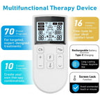 Estimulador muscular recargable TENS y EMS 5 en 1, 78 programas, doble canal, 15 niveles de intensidad, 7 electrodos, alivio del dolor para fatiga corporal, espalda, cuello, túnel carpiano, artritis, pie, articulaciones y más, compacto y portátil para el