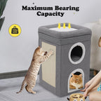 Rascador para gatos | Casa de Árbol para Gatos Moderna y Grande de 2 Pisos con Rascador, Cueva Oculta & Túnel, Mueble Doblable en Formato Caseta