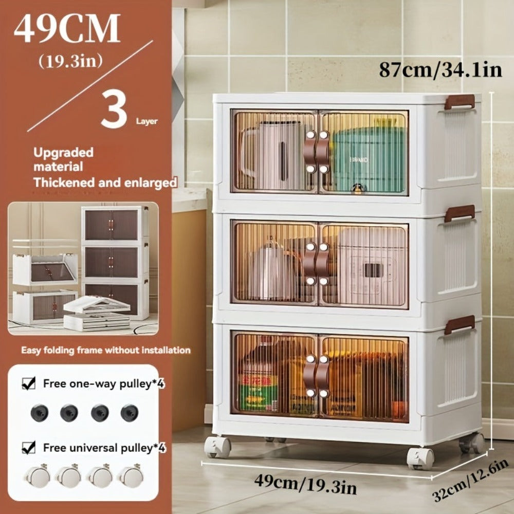 Un juego de cuatro armarios grandes blancos plegables con tapas y ruedas, perfectos para ahorrar espacio en armarios para ropa, ropa de cama, snacks y juguetes - Organizadores duraderos, ideales para dormitorios y salas de juegos