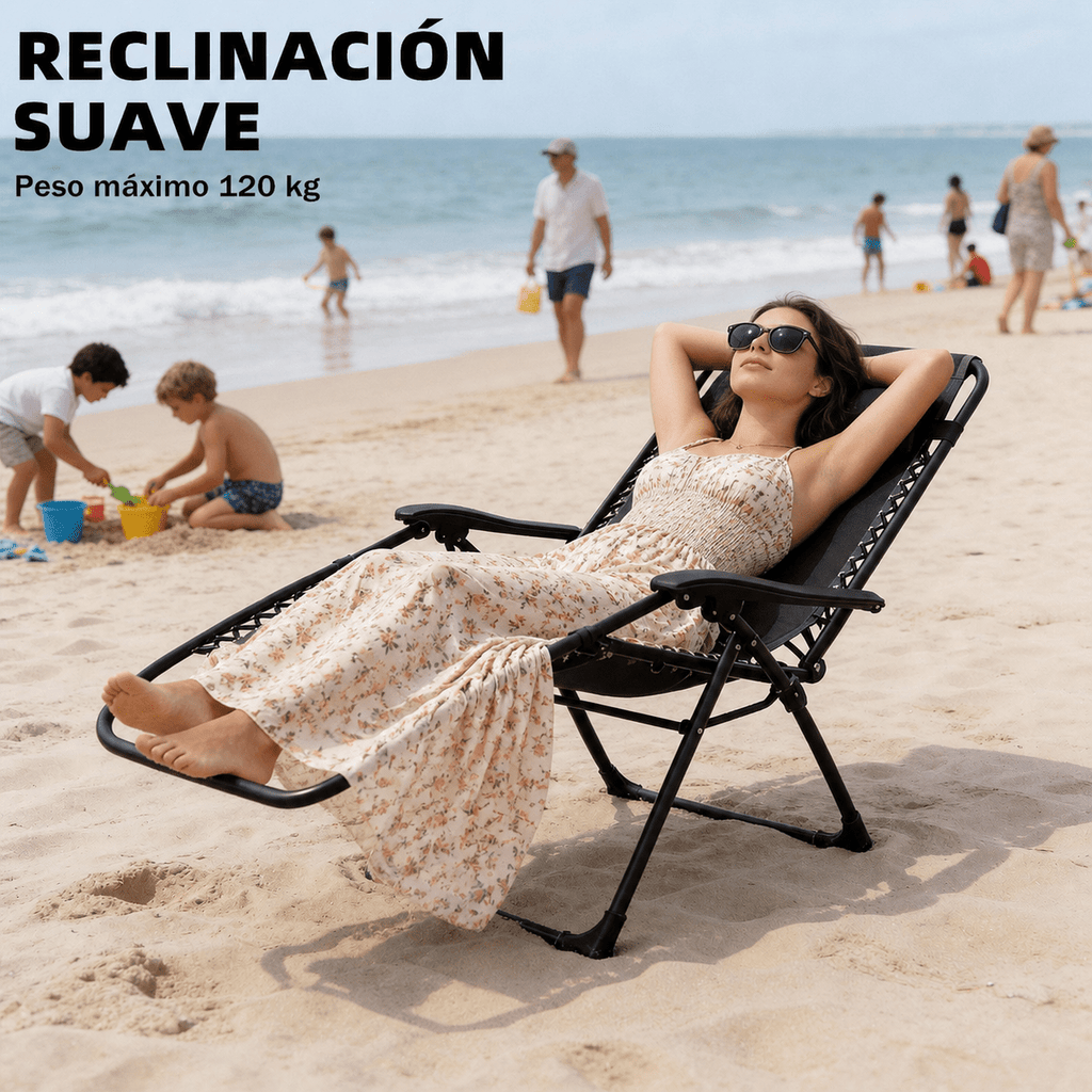 Tumbona Plegable Gravedad Cero Exterior, Silla Reclinable Ajustable Reforzada (Carga Máx 120kg), Portátil y Antideslizante para Jardín, Playa y Camping