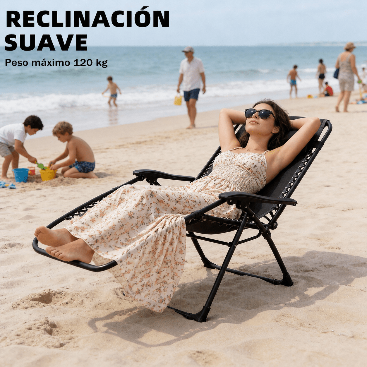 Tumbona Plegable Gravedad Cero Exterior, Silla Reclinable Ajustable Reforzada (Carga Máx 120kg), Portátil y Antideslizante para Jardín, Playa y Camping