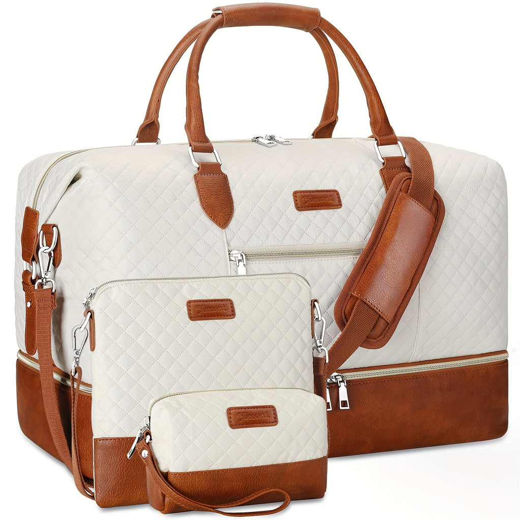 Set de 3 bolsos tote espaciosos para viaje, que incluyen un bolso de mano elegante, un bolso de hombro y un neceser de aseo, fabricados con materiales duraderos. Ideal tanto para viajes como para el uso diario, lo que lo convierte en un gran regalo para m