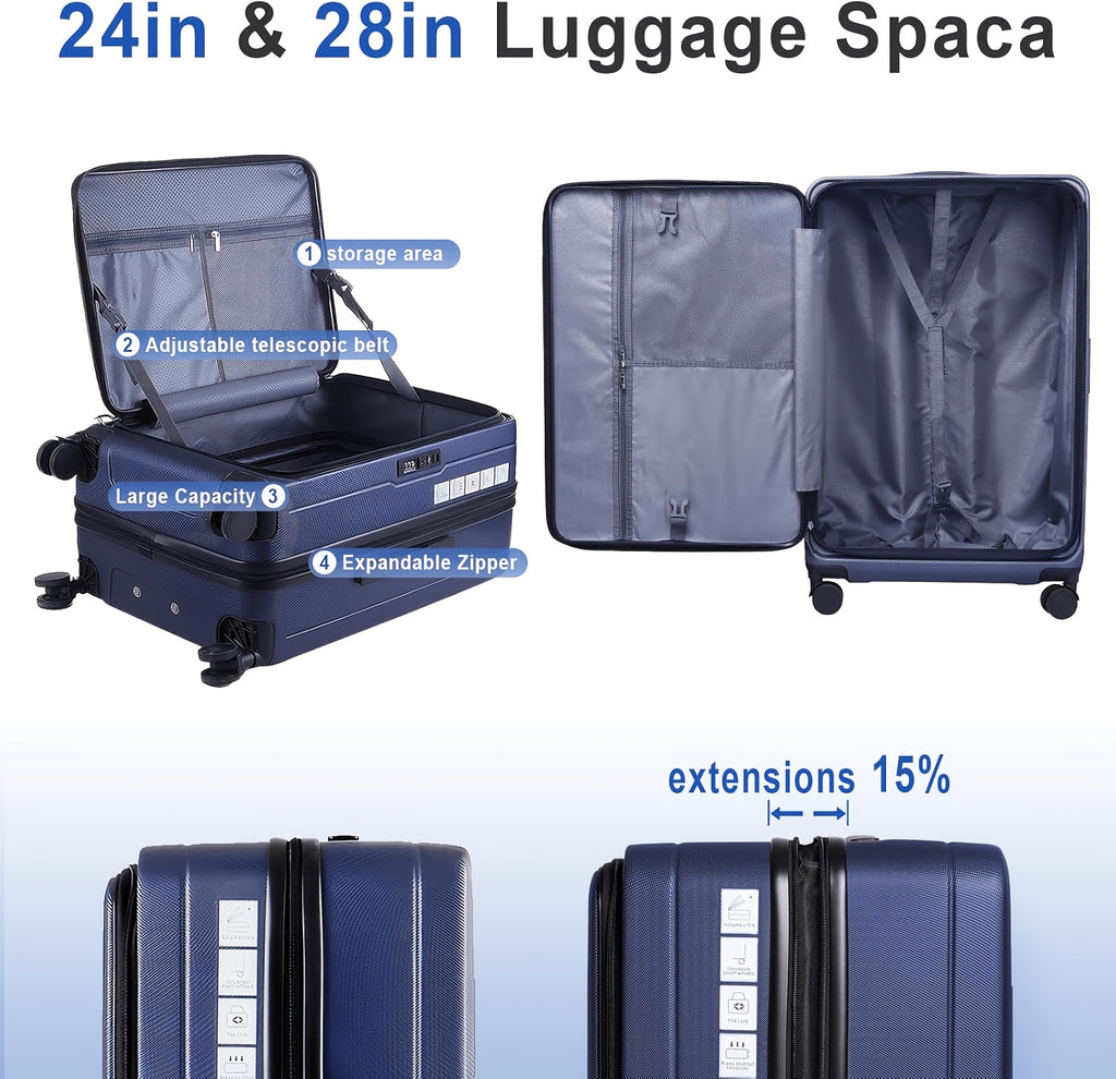 Maleta de Viaje Expandible ABS para PC con Tapa Abatible y Cierre TSA, Spinner, Rígida y Ligera para Llevar a Bordo