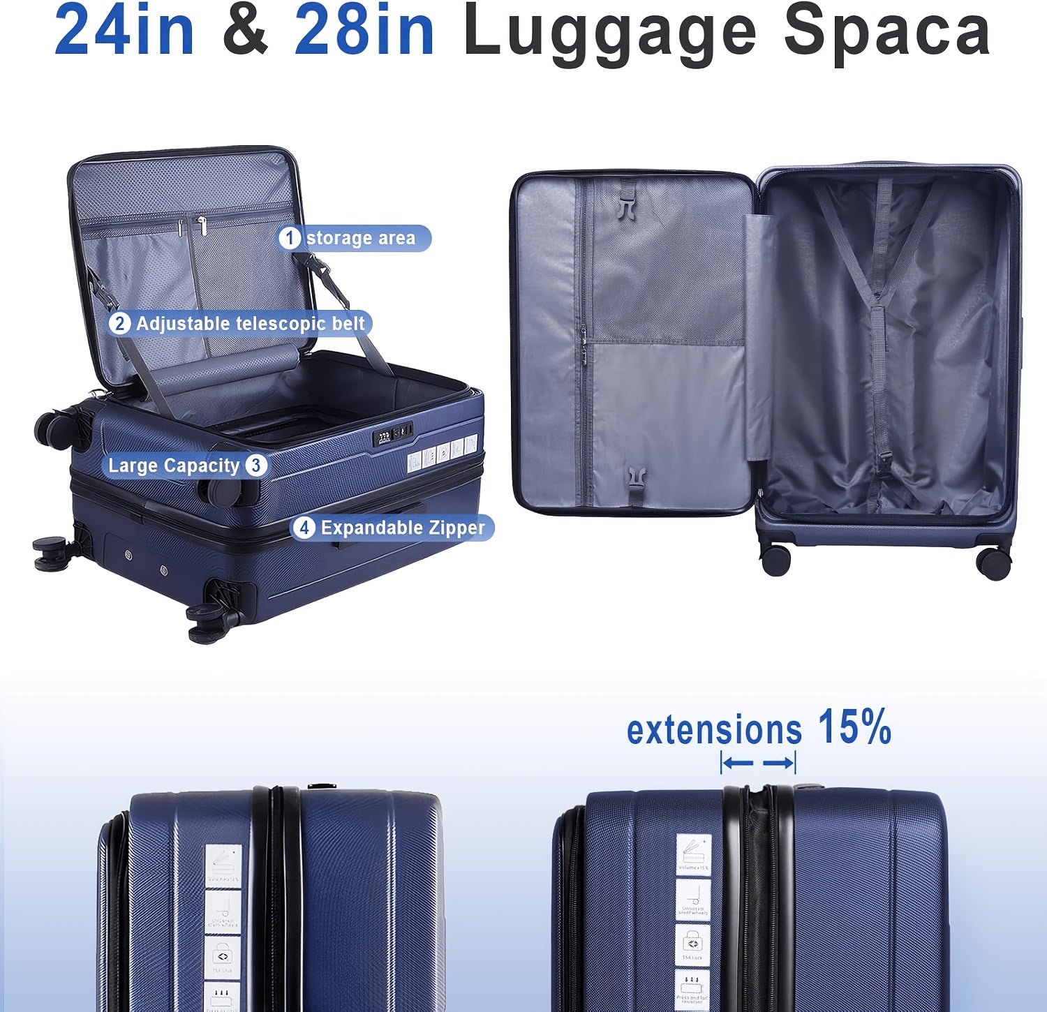 Maleta de Viaje Expandible ABS para PC con Tapa Abatible y Cierre TSA, Spinner, Rígida y Ligera para Llevar a Bordo