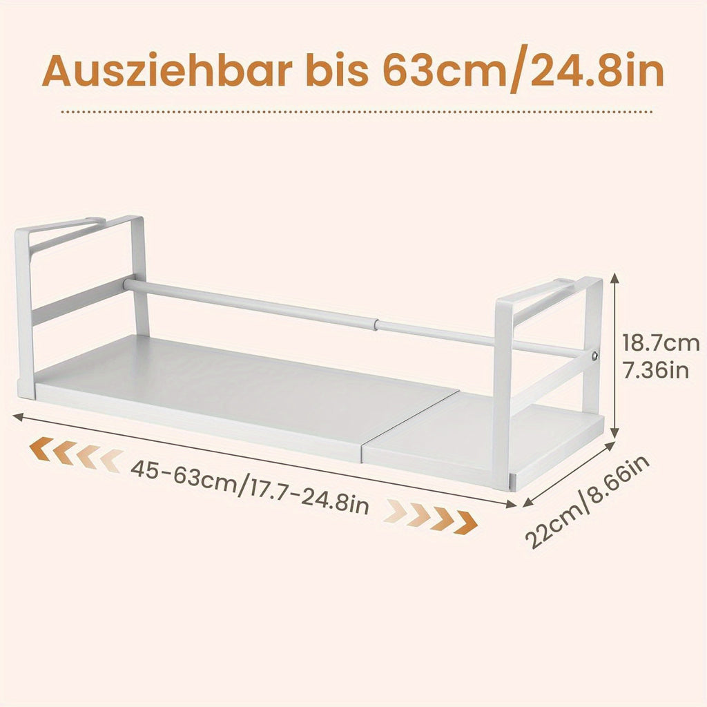 Estante de almacenamiento ajustable para colocar debajo del mueble, organizador de cocina expandible de 45 a 63 cm, estante colgante de metal para especias, frascos, cuencos, organizador que ahorra espacio para cocina, despensa o baño, estantes multiusos