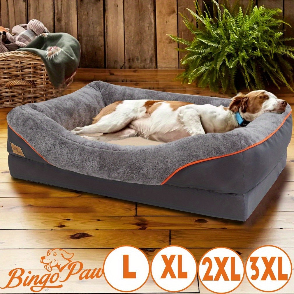 Cama para perros | Cama para perros de espuma viscoelástica L/XL/XXL/XXXL, sofá ortopédico y para mascotas, cojín con respaldo lavable con
