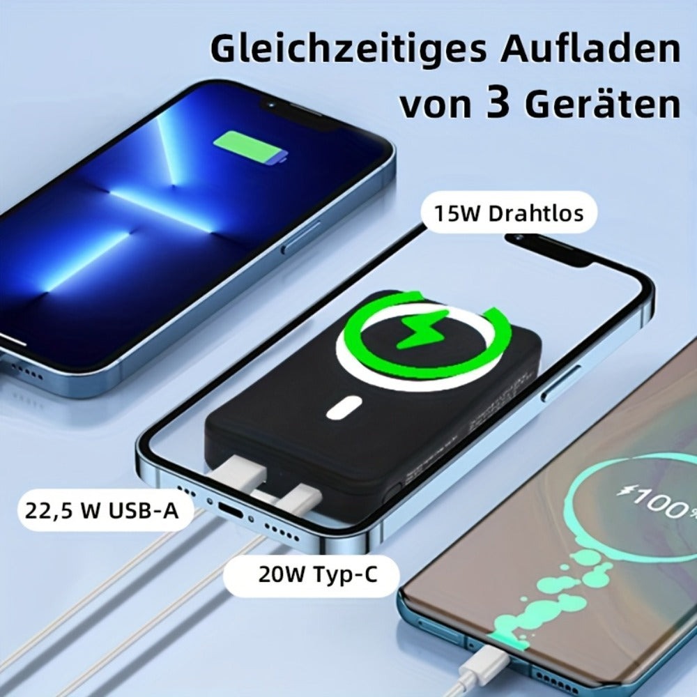 Batería Magnética, Cargador Inalámbrico Portátil Magnético Plegable de 10000Mah con Soporte y USB-C (Laterales), Exclusivo para iPhone 15/15 Plus/15 Pro/15 Pro Max, para iPhone 14/13 Serie