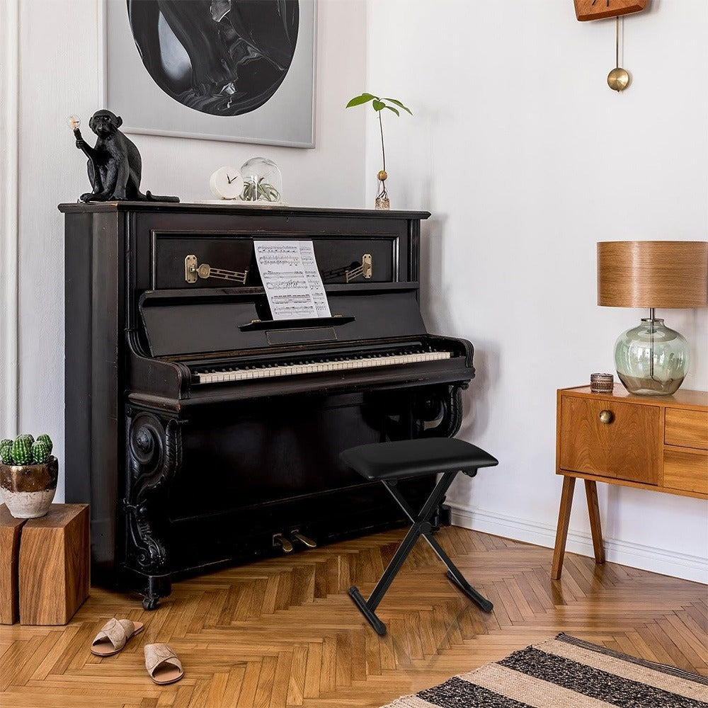 Juego de 1 taburete de hierro para piano electrónico, plegable, de altura ajustable, en forma de X, para una persona, silla para guitarra, taburete plegable de altura ajustable en forma de X para piano