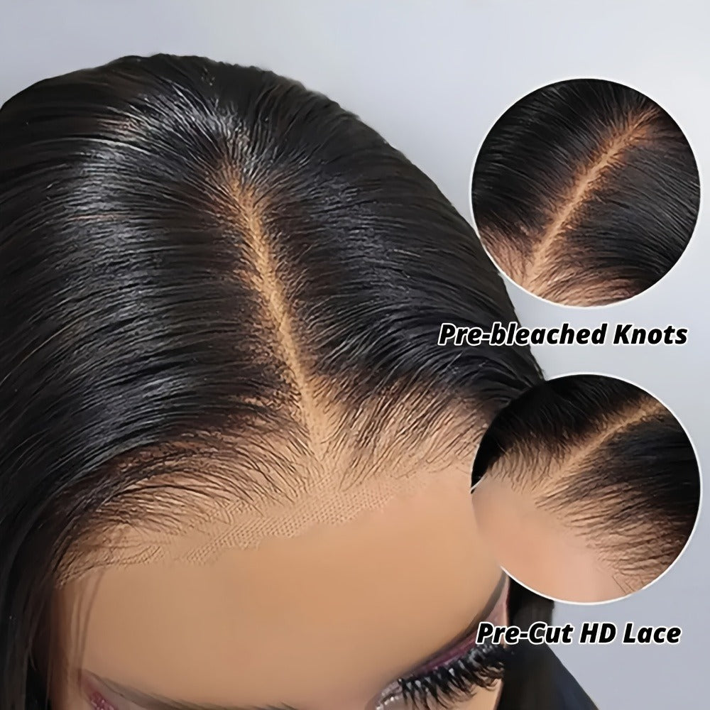 Pelucas de cabello humano con densidad del 250%, diseñadas para ser fáciles de usar sin pegamento. Estas pelucas predepiladas y precortadas con cierre de encaje HD 5X5 son perfectas para principiantes, con estilos de onda corporal que se pueden poner en 3