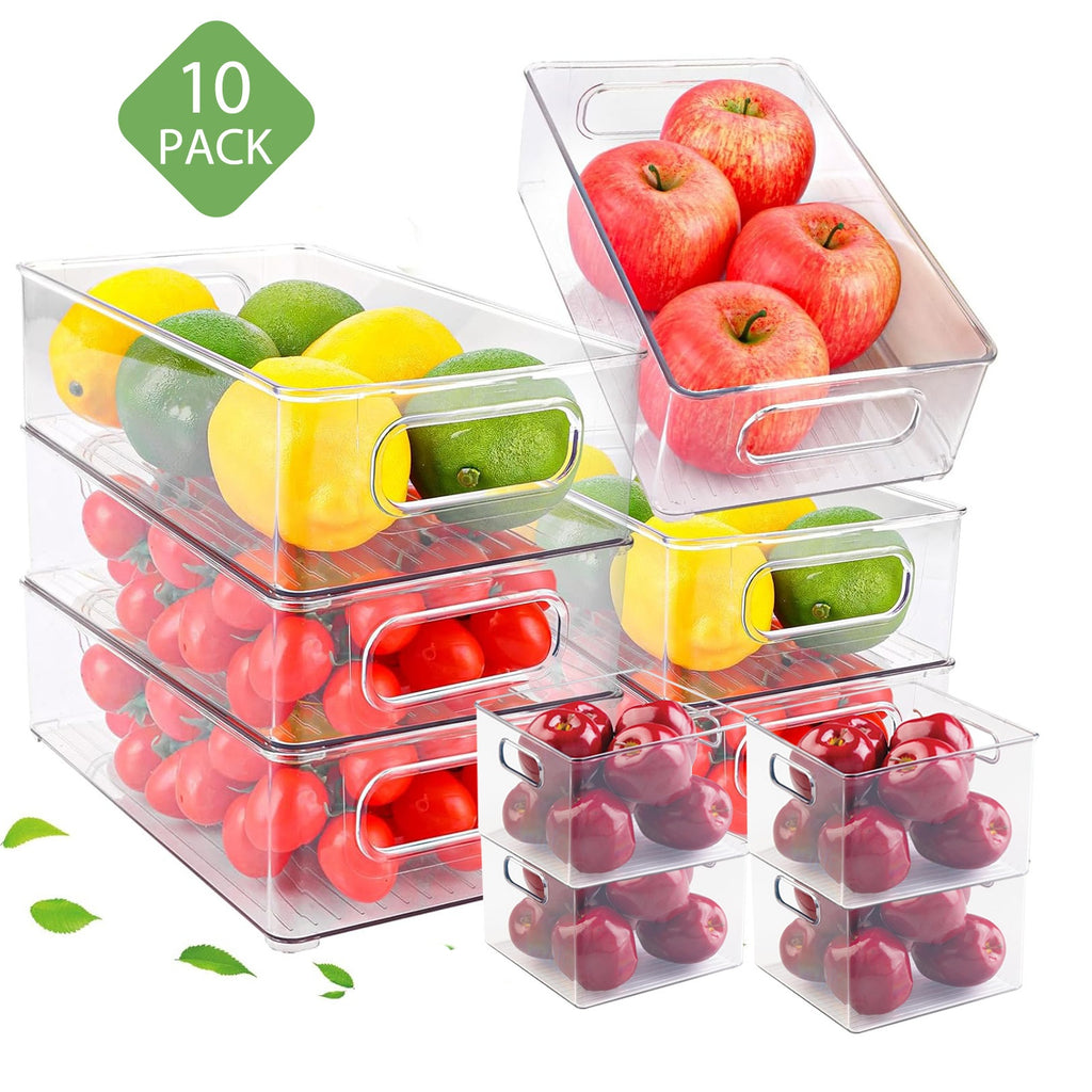 10 Cajas de Almacenamiento para Refrigerador, 10 Botes de Basura Transparentes de Plástico, Ideales para Organizar Neveras, Congeladores, Armarios de Cocina y Habitaciones de Alimentos, Cajas de Almacenamiento Transparentes