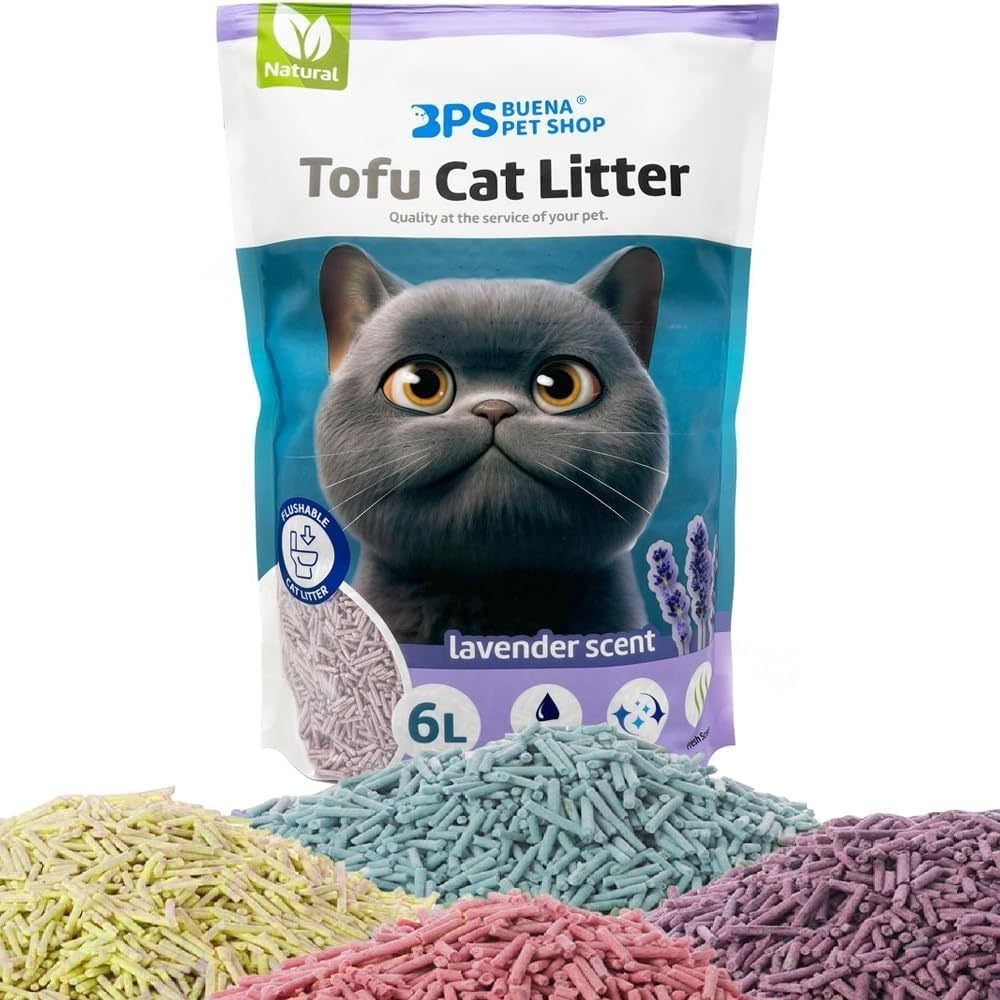 Pack de 1 Bolsa - Arena de Tofu para Gatos 6L - Sin Polvo Fácil de Aglomerar y Controla Olores -y Segura para Gatitos