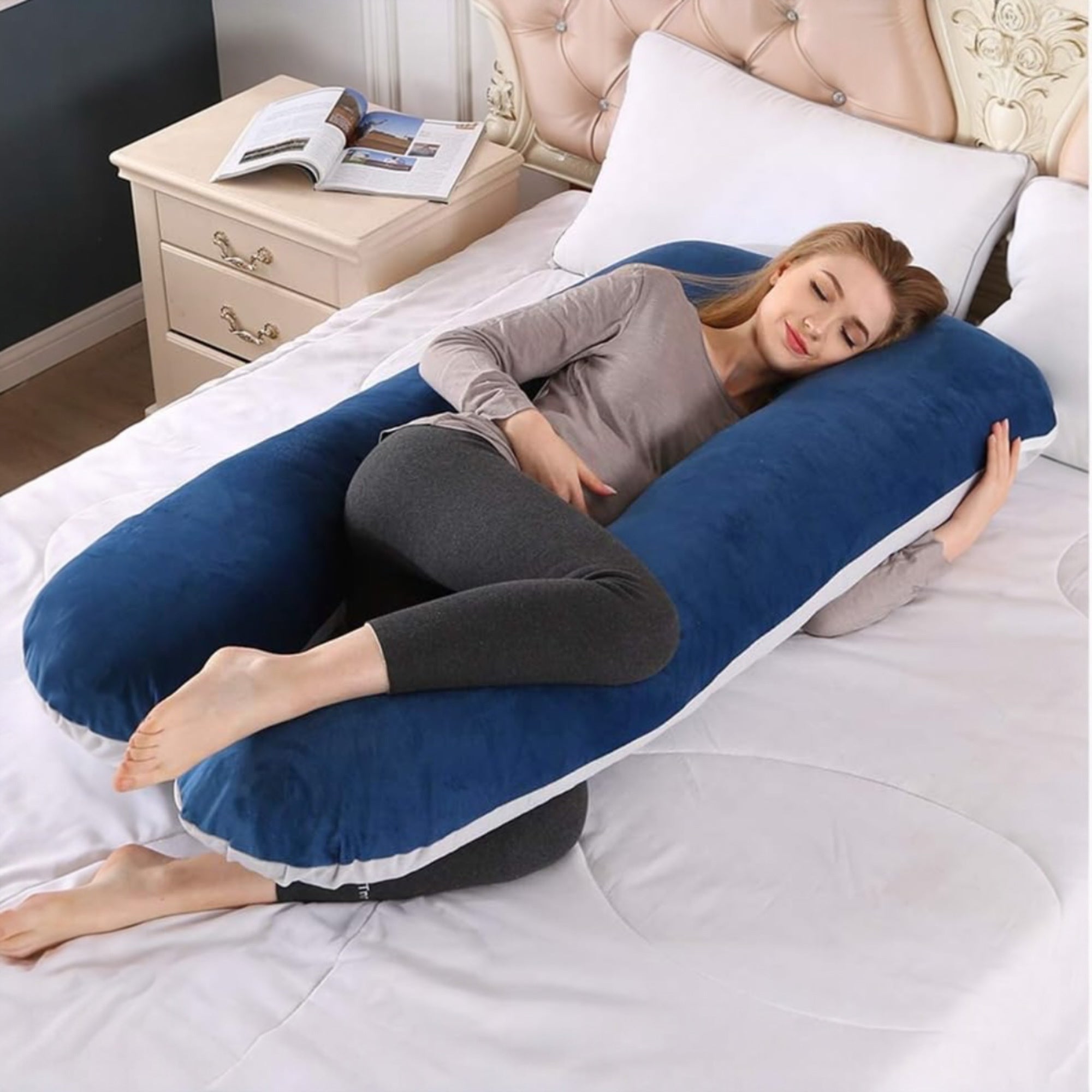 Almohadas De Embarazo para Dormir, Almohada De Cuerpo Completo, Grande En Forma De U Almohada De Cuerpo Completo, Almohada Ultra Suave, Almohada Embarazada Dormir, Sleep Confort Almohada, Forma de U Almohada de Lactancia Corporal, Almohada Apoyo y Cuerpo