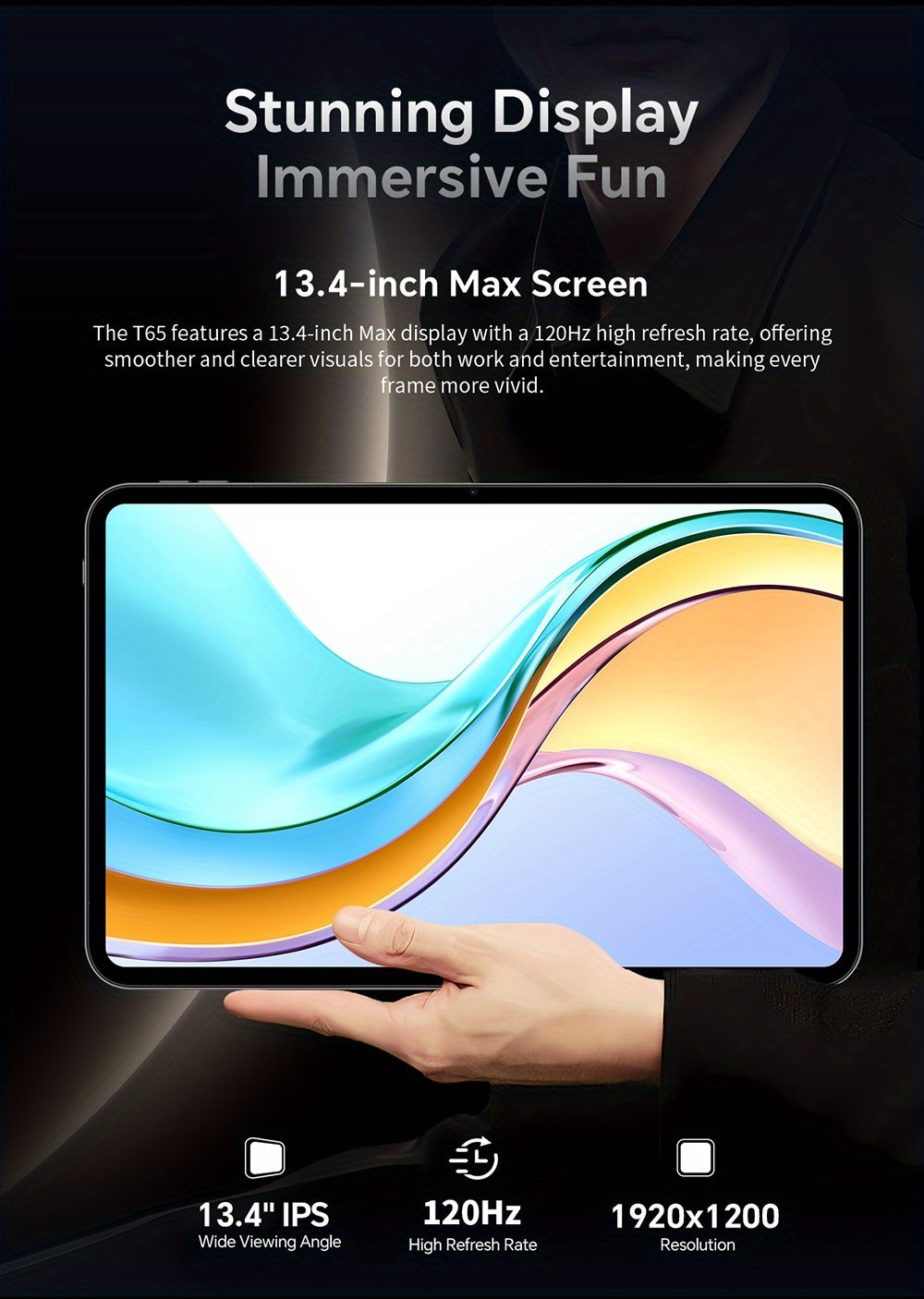 Tabletas Android | TECLAST T65 Tablet 13.4" Inch, Top Gaming 120Hz Tablet Unisoc T7280 Octa-Core 2.2GHz CPU, Android 16 Max 20GB(6+14/8+12) RAM