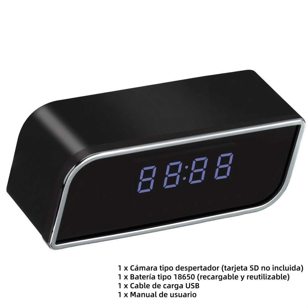 Cámara de reloj HD 1080P con gran angular de 110 grados y visión nocturna, grabación en bucle y funciones de alarma avanzadas. Cámara de reloj de escritorio WIFI6 con control por aplicación. Adecuada para monitoreo de seguridad interior en hogares, interi