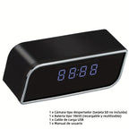 Cámara de reloj HD 1080P con gran angular de 110 grados y visión nocturna, grabación en bucle y funciones de alarma avanzadas. Cámara de reloj de escritorio WIFI6 con control por aplicación. Adecuada para monitoreo de seguridad interior en hogares, interi