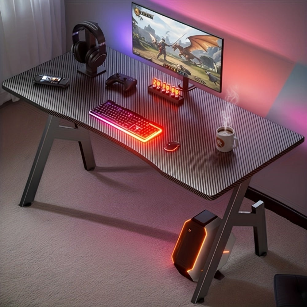 Mesa de trabajo para oficina, estaciones de trabajo para ordenador, escritorio de juego para ordenador en forma de A, estaciones de trabajo para escritorio de oficina con superficie de fibra de carbono, mesa de PC resistente para juegos y oficina, negro,
