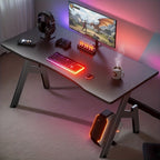 Mesa de trabajo para oficina, estaciones de trabajo para ordenador, escritorio de juego para ordenador en forma de A, estaciones de trabajo para escritorio de oficina con superficie de fibra de carbono, mesa de PC resistente para juegos y oficina, negro,