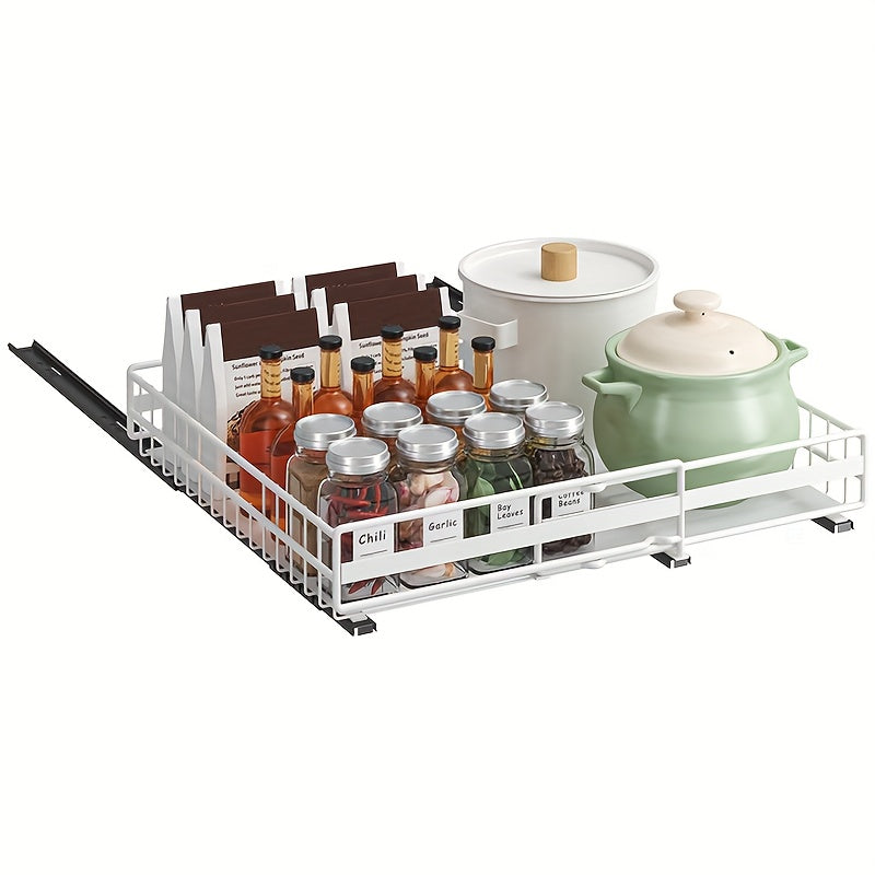 Organizador de gabinete extraíble ajustable de 2 piezas/1 pieza, 3 rieles deslizantes, cajones extraíbles, fácil instalación, ancho ajustable, apto para fregaderos, gabinetes, despensa, baño, ideal para almacenamiento de cocina, organización de cocina