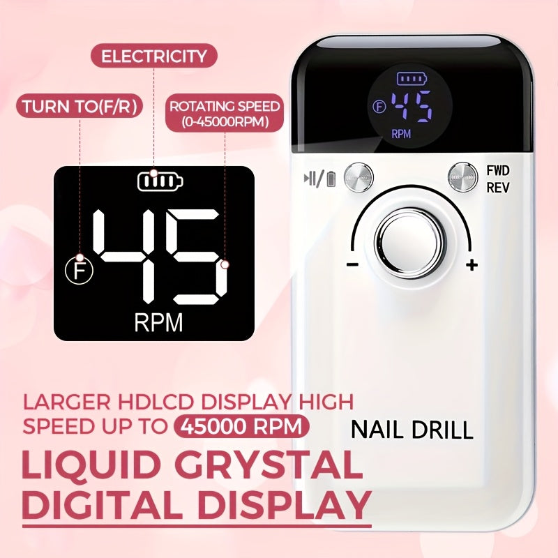 Set de Torno Eléctrico Profesional para Uñas, 45000 RPM, Herramienta Recargable USB Portátil para Uñas Artísticas, Adecuado para Uñas de Cristal, Uñas de Gel, Herramientas de Pulido para Manicura, Herramientas de Modelado para Manicura, Suministros para T