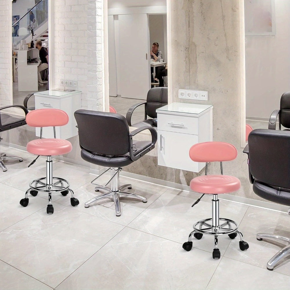 Bonnlo Taburete Giratorio Profesional con Respaldo, Taburete de Oficina Giratorio 360 Grados con Altura Ajustable de 48-58 Cm, Cubierta de PU, para Salón de Masajes, Manicura y Oficina (Blanco)