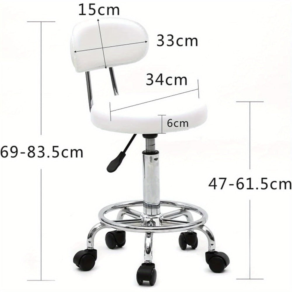 Bonnlo Taburete Giratorio Profesional con Respaldo, Taburete de Oficina Giratorio 360 Grados con Altura Ajustable de 48-58 Cm, Cubierta de PU, para Salón de Masajes, Manicura y Oficina (Blanco)