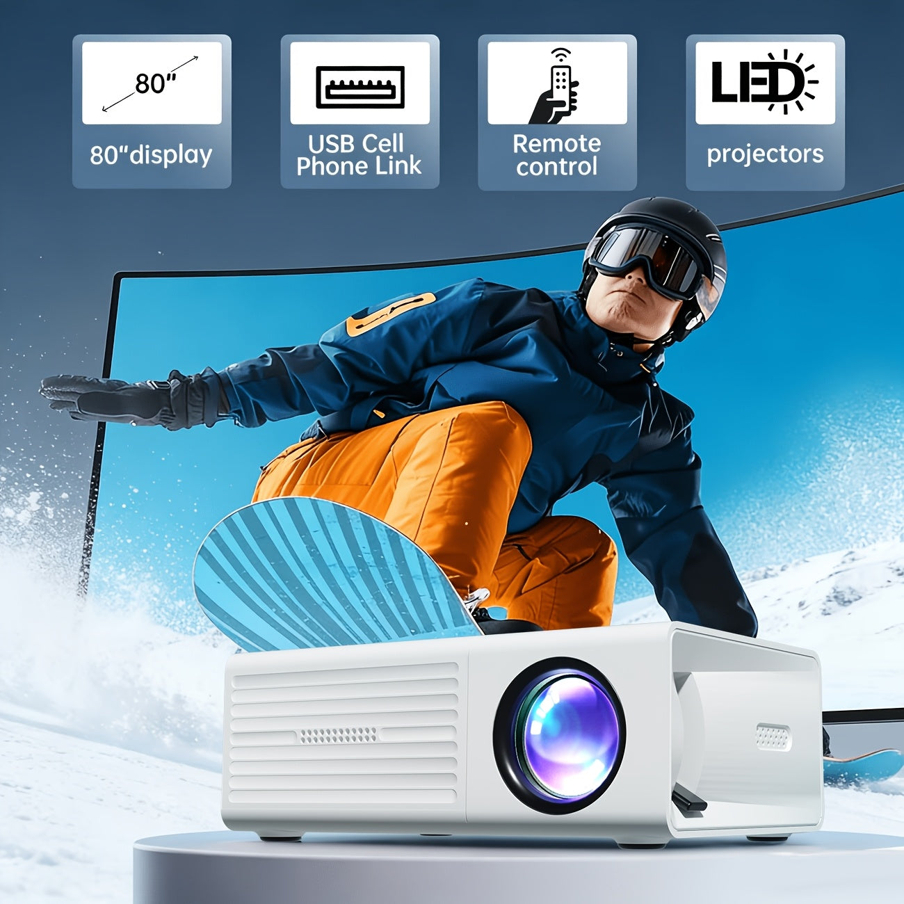 Proyector | Mini proyector portátil, proyector LCD con altavoces integrados y control remoto, compatible con iOS, Android, Windows, proyector de