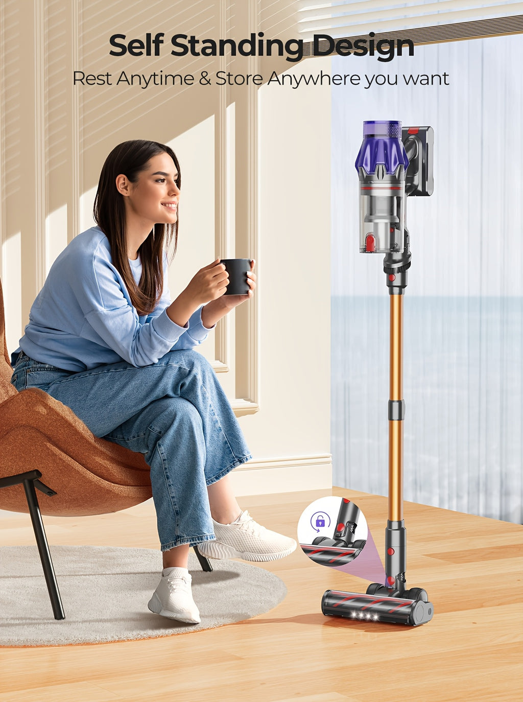 Aspiradora escoba | Laresar V7 Aspiradora Inalámbrica 44900Pa/500W Aspiradoras para el Hogar 60 Minutos Autoportante Anti-Enredos Aspiradoras de