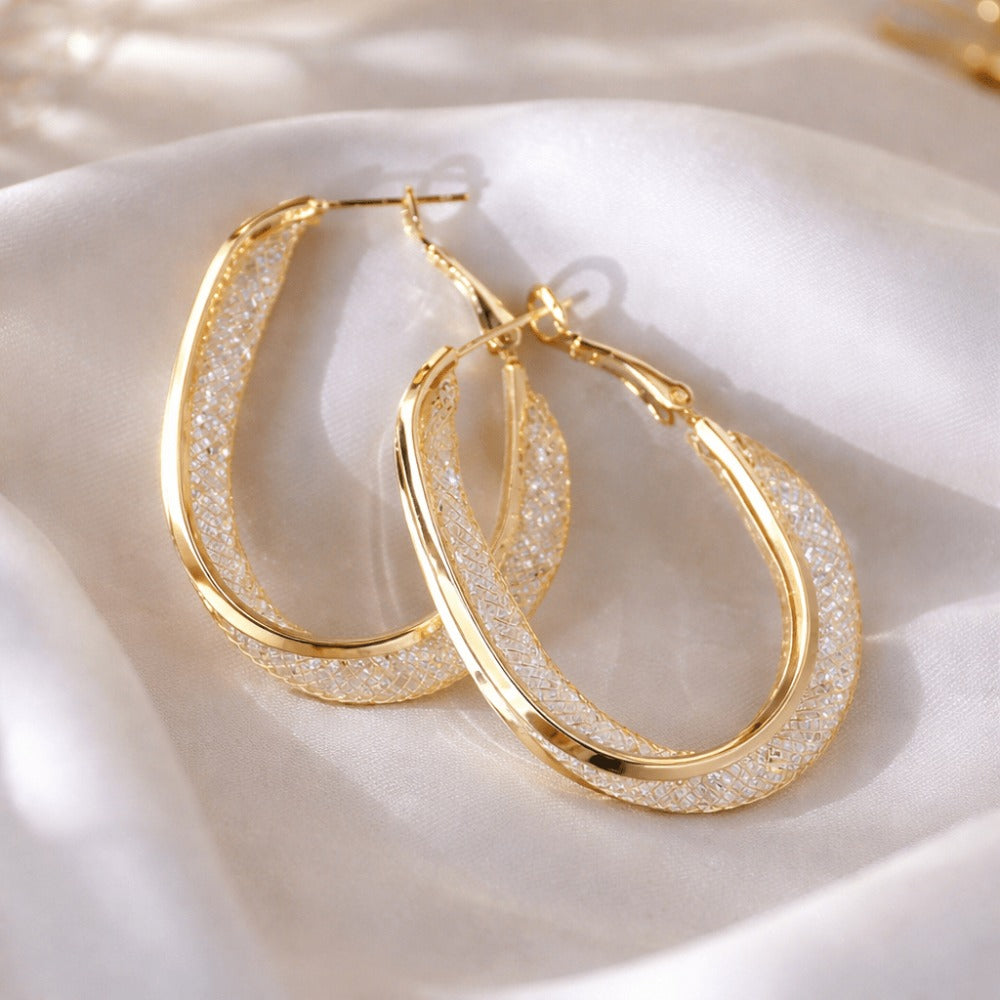 Aros de Oro Chapado en 14K para Mujer – Aros Brillantes y Texturizados, Joyería Elegante para el Día a Día, Fiestas, Bodas y Regalos