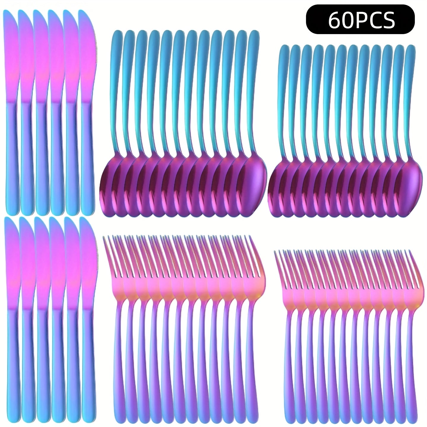 Juego de cubiertos de acero inoxidable de 60/40 piezas, vajilla de colores/dorada/negra, incluye cuchillo de mesa, tenedor de mesa, cuchara de mesa, tenedor de ensalada, cuchara de postre, apto para familia, restaurante, boda, vajilla de festividades, reg