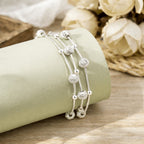 Pulsera plateada 925 para mujer, pulsera de bolas con diseño de múltiples filas, pulsera plateada ajustable para mujer, elegante regalo de joyería