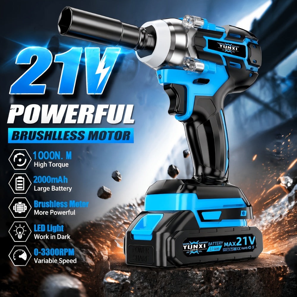 Llave de impacto eléctrica sin escobillas de alto torque, llave inalámbrica con batería de litio, kit eléctrico multifuncional opcional, agarre ergonómico, herramienta profesional portátil, adecuada para reparación de automóviles y juego de herramientas p