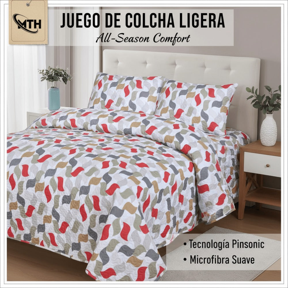 Colcha Bouti Microfibra Reversible Estampada – Colcha Verano y Entretiempo Ligera y Transpirable, Acolchado Pinsónico para Todas las Estaciones, Sin Fundas de Almohada