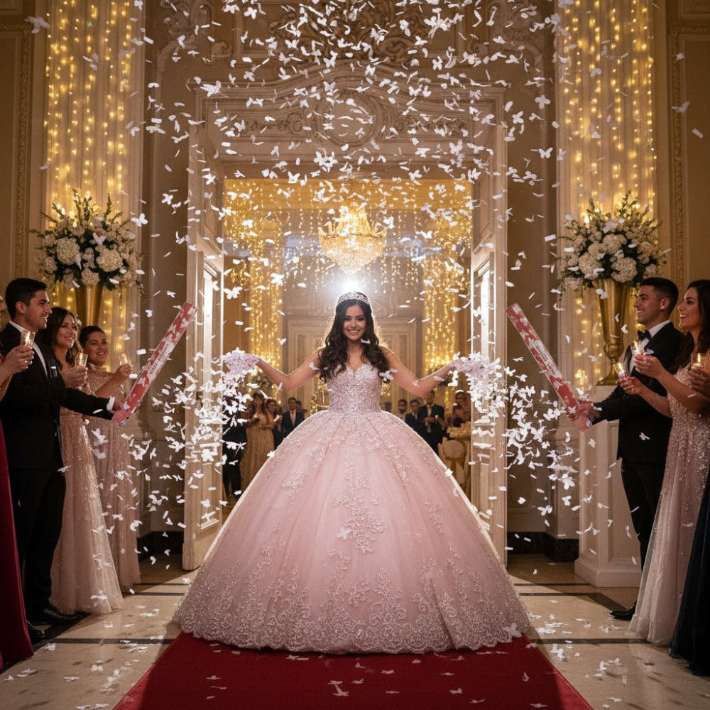 6 Unidades de Cañón de Confeti de Mariposas Blancas de Papel 40cm, elegante y mágica fácil de usar, ideal para bodas, pedidas de mano, aniversarios, 15 años, graduaciones, baby showers, desfiles de moda, eventos corporativos, conciertos y celebraciones es