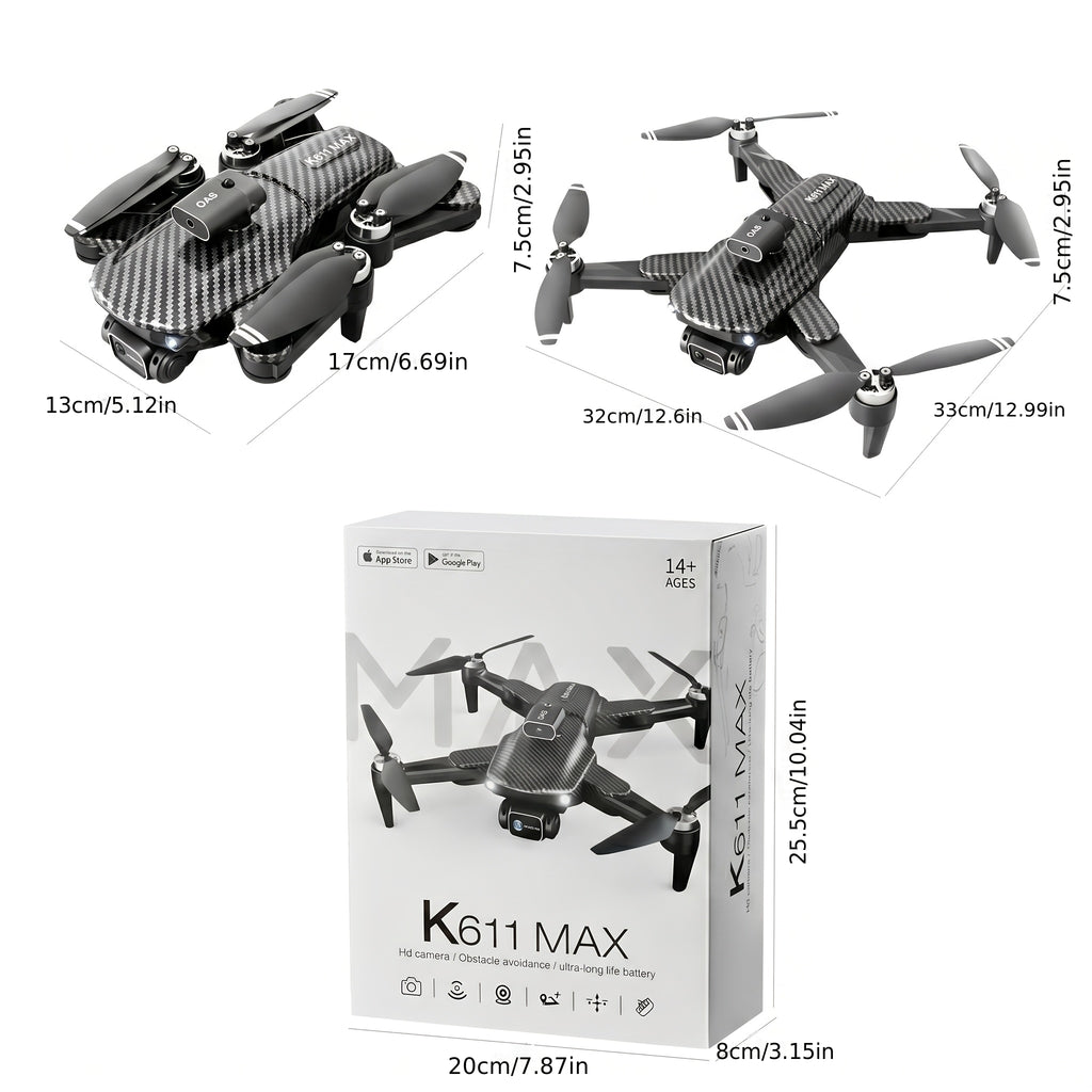 El dron K611 MAX cuenta con baterías duales y cámaras duales, posicionamiento de flujo óptico, despegue con un clic, hover automático, resistencia al viento fuerte y evitación inteligente de obstáculos, lo que lo hace diseñado específicamente para la foto