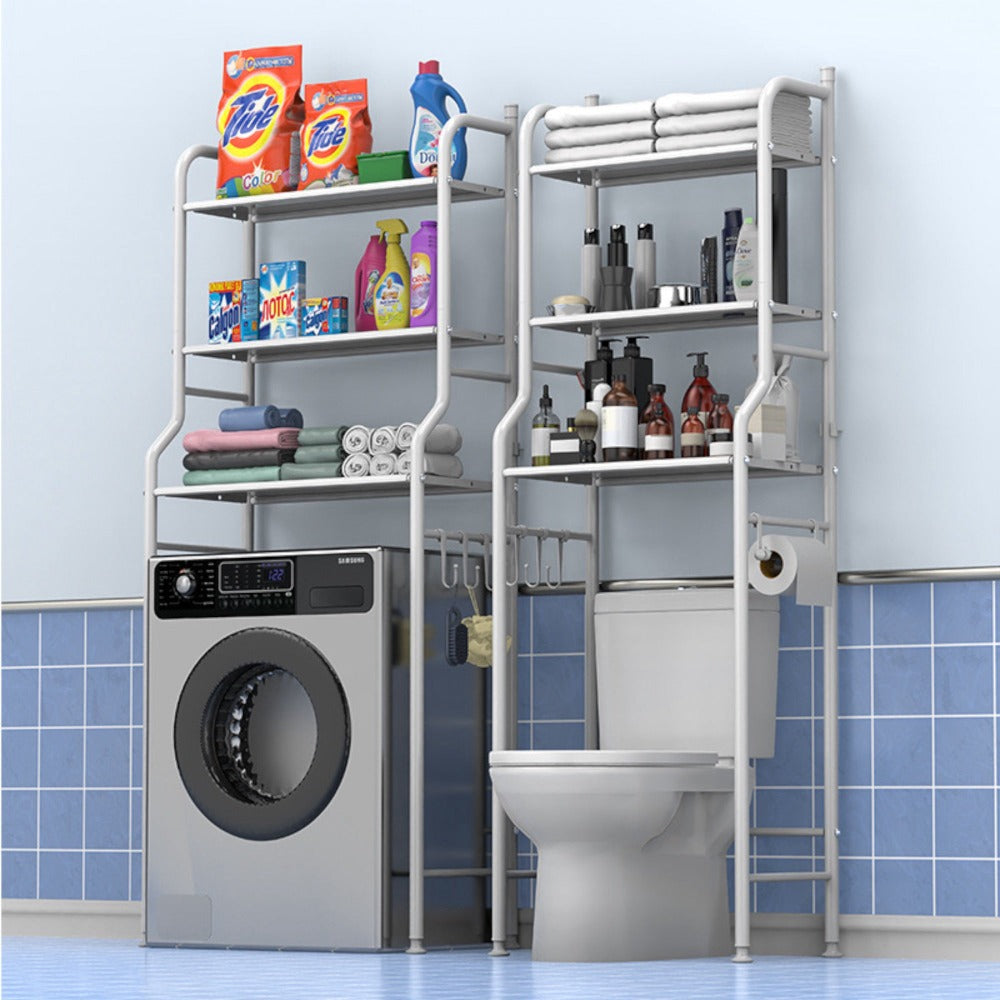 Estantería de Baño sobre Inodoro Blanco | Ahorra Espacio con 3 Baldas | Estante Almacenamiento Impermeable | Patas Ajustables en Altura (LAVA-002)