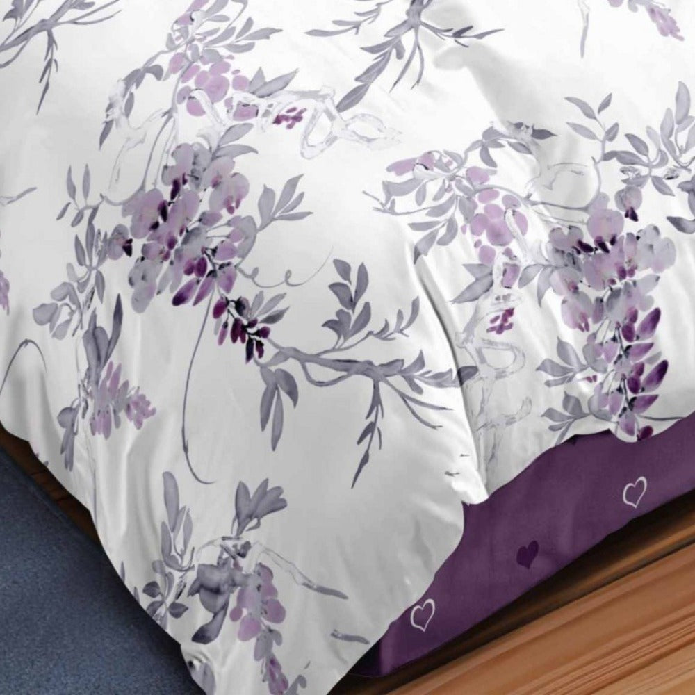 Juego de funda nórdica de dos colores con tema floral violeta, cómodo y suave, incluye una funda nórdica y dos fundas de almohada, conjunto de tres piezas