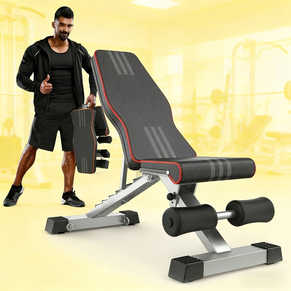 1 Banco de Halteres Plegable y Ajustable - Taburete de Fitness para Entrenamiento de Peso que Ahorra Espacio para Gimnasio, Entrenamiento Físico, Ejercicio Corporal y en Casa - Diseño Compacto, Portátil y Ergonómico