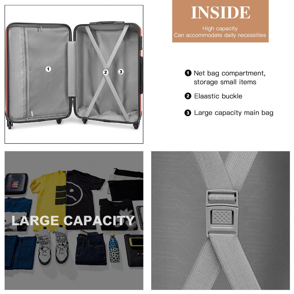 Diseño horizontal desnudo de gran capacidad con cerradura TSA ruedas giratorias maleta de shell duro ABS para regreso a clases regalo de vacaciones