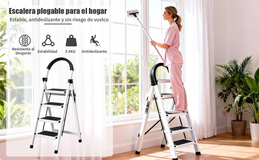 Escalera plegable doméstica de acero aleado con pasamanos antideslizante