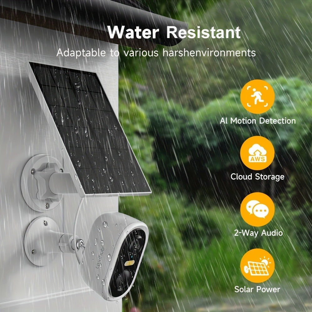 Cámara de seguridad inalámbrica con energía solar Laxihub, resolución de video de 3 millones de píxeles, cámara CCTV, cámara de vigilancia sin cables con energía solar, cámara de vigilancia con batería, nube/SD, detección de movimiento con IA, foco, IP65,
