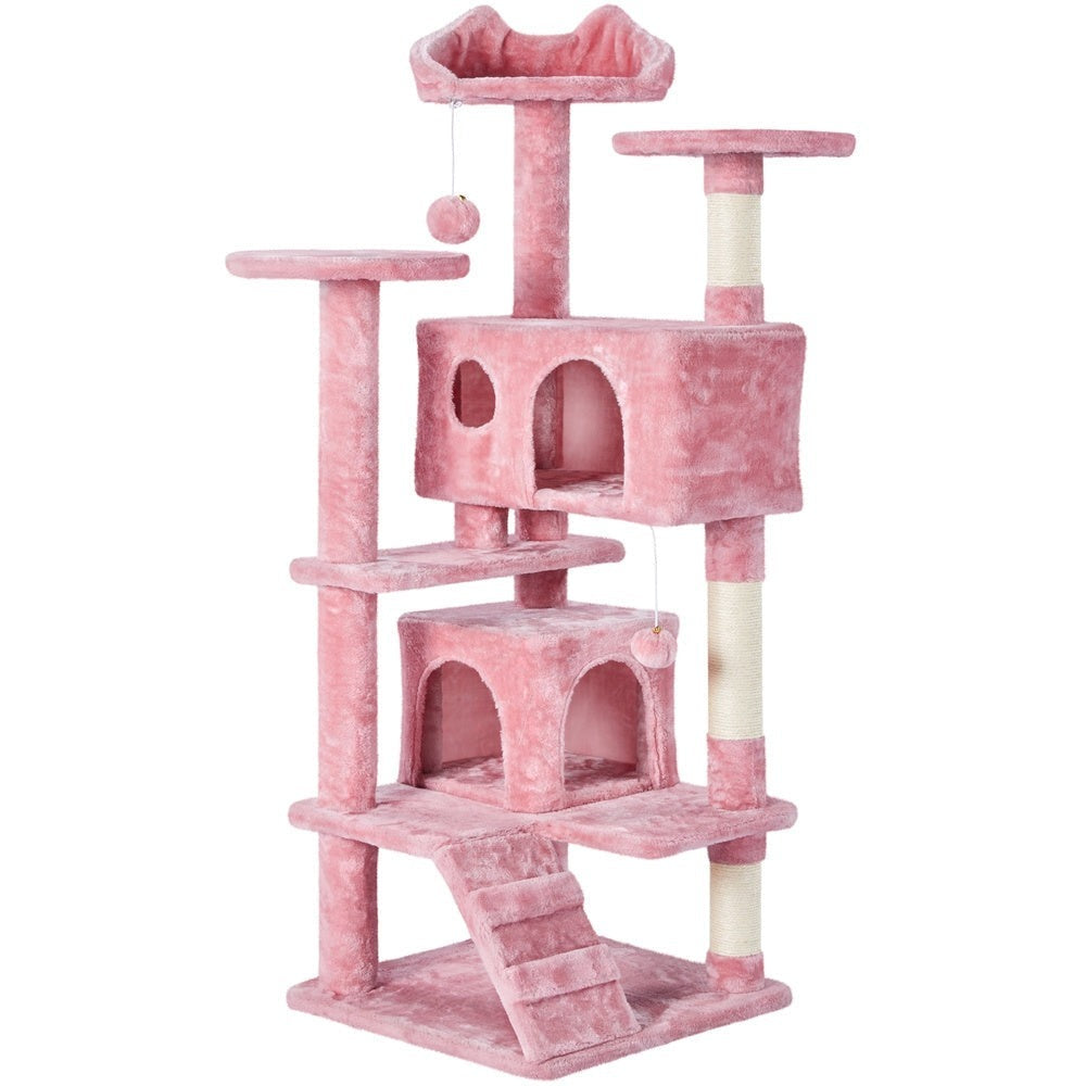Costoffs Poste para Rascar de Gatos de 138 cm, Árbol Resistente con Pelota de Juego y Cueva para Gatos, Torre de Rascado y Escalada para Gatos, Casa para Gatos