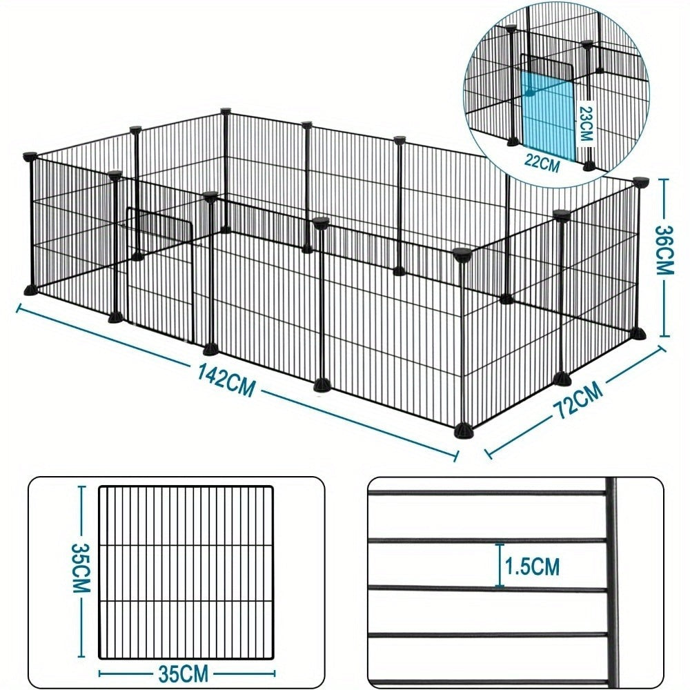 Barraza Compacta para Mascotas Pequeñas - Fácil de Instalar, Recinto Robusto y Expandible con Entrada para Uso Interior/Exterior - Ideal para Cachorros, Conejitos, Gatitos y Más