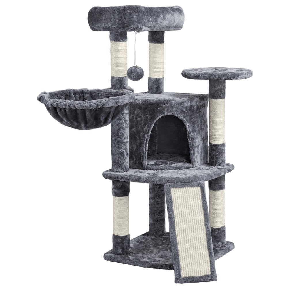 Costoffs Árbol para gatos de 107 cm con plataforma de observación, cueva para gatos, 5 postes de sisal, cueva de descanso, rascador y bola de felpa colgante, mueble para gatos