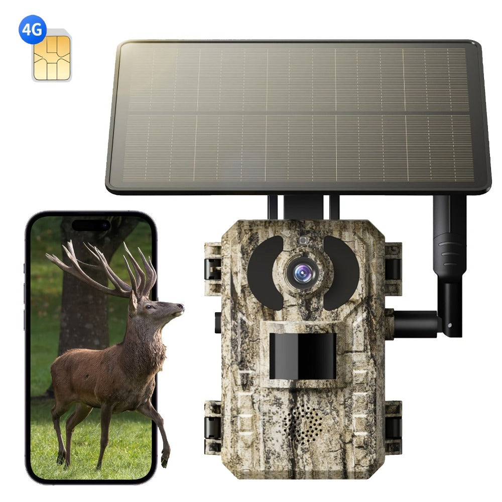 Camara Celular 4G LTE con Visualización en Tiempo Real de 2K, Tercera Generación, Función de Transmisión en Vivo, Alimentada por Energía Solar, Incluye Tarjeta SIM, Acceso Remoto a Aplicación, Reproducción de Video, Activación Instantánea y Disparo en 0.2