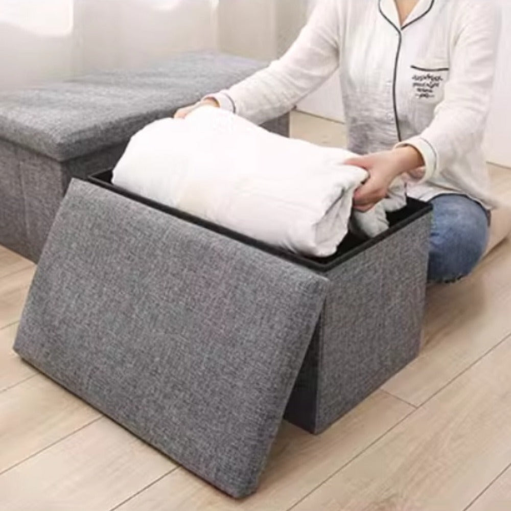 Reposapiés otomano de almacenamiento, taburete plegable para pies, caja de almacenamiento, taburete para el hogar, taburete para pies, banco, caja grande para guardar ropa de lino