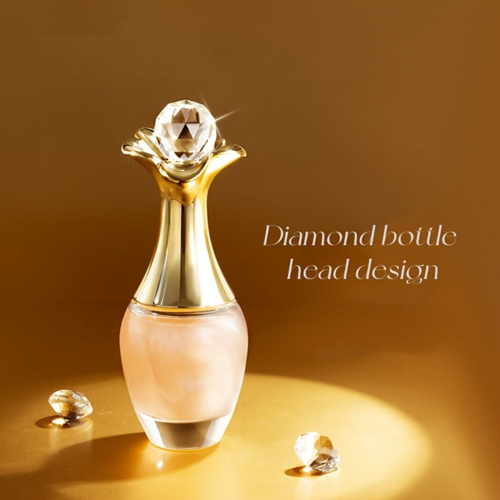 Perfume de lujo con purpurina dorada para mujer - 50ml EDP Fragancia intensa | Botella tallada con elegantes detalles dorados | Aroma floral a rosa, osmanthus y almizcle | 80% de alta concentración | Duradero | Regalo perfecto para San Valentín/Cumpleaños
