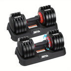 Set de mancuernas ajustables 5 en 1 | Ajuste rápido de peso con un toque y 5 niveles | Opciones de 12KG/25KG | Entrenamiento de fuerza profesional para gimnasio en casa | Incluye placas de peso y barra corta