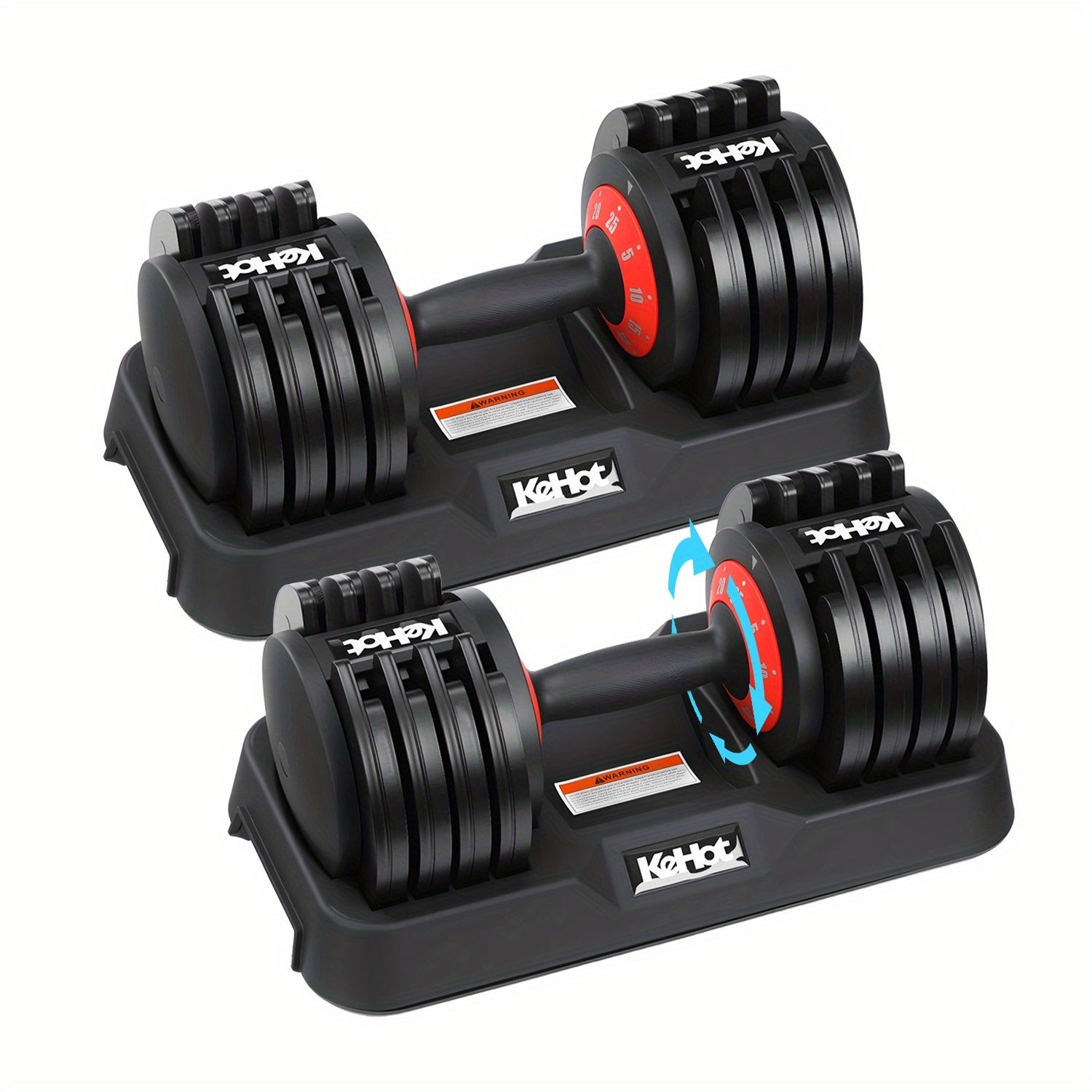 Set de mancuernas ajustables 5 en 1 | Ajuste rápido de peso con un toque y 5 niveles | Opciones de 12KG/25KG | Entrenamiento de fuerza profesional para gimnasio en casa | Incluye placas de peso y barra corta